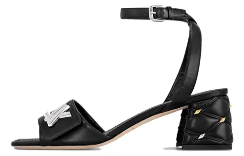 LOUIS VUITTON Shake Leather One Strap Sandals 5.5cm Women's Black