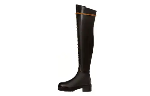 DIOR D Road Cow Leather Lace Up Knee high Boots Women's Black