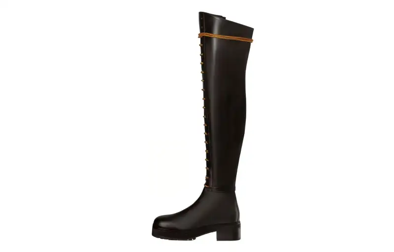 DIOR D Road Cow Leather Lace Up Knee high Boots Women's Black