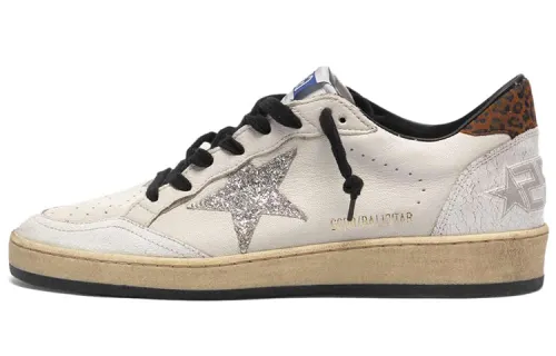 Golden Goose Ball Star Casual Shoes Women's White Leopard Print Tail Distressed