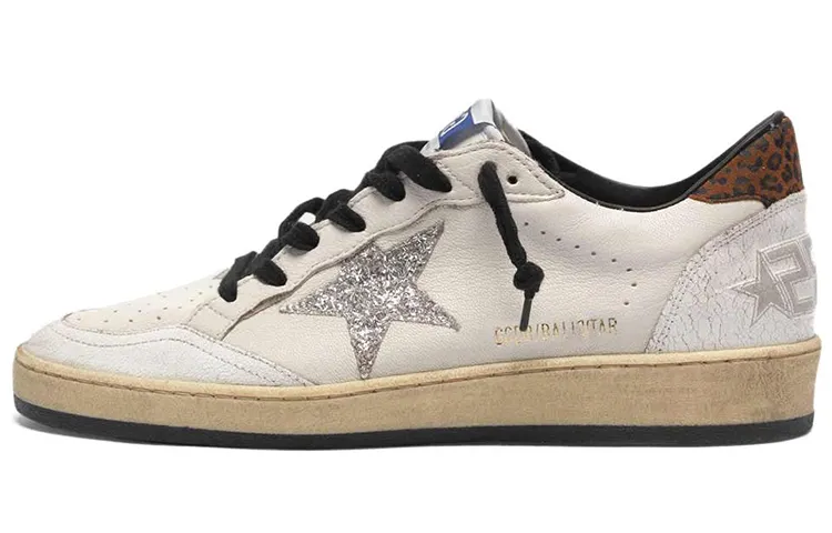 Golden Goose Ball Star Casual Shoes Women's White Leopard Print Tail Distressed