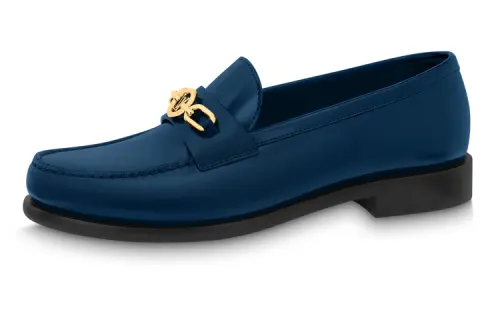 LOUIS VUITTON Cow Leather Loafers Casual Shoes Women's Ocean Blue