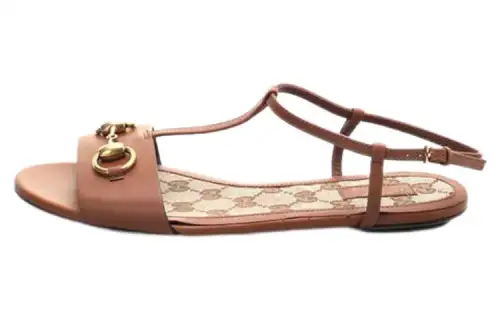 GUCCI Leather One Strap Sandals Women's Brown