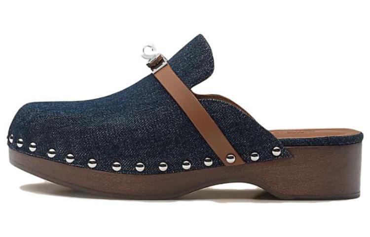 HERMES Carlotta Closed Toe Slippers Women's Original Blue