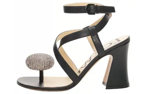 LOEWE Calle Pebble Sheepskin One Strap Sandals 8.5cm Women's Black