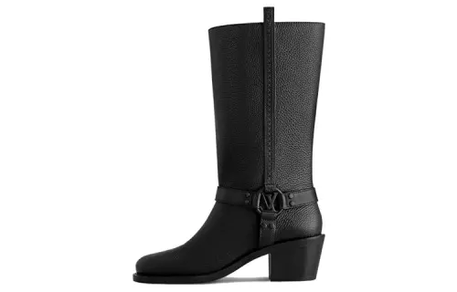 LOUIS VUITTON Laureate Biker Leather Knee high Boots 5CM Women's Green