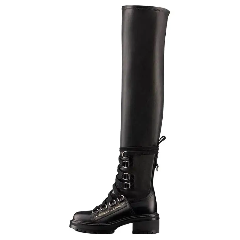 DIOR D Fight Leather Knee high Boots Women's Black