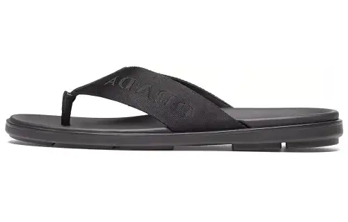 PRADA Nylon Tape Thong Sandals Black Leather Men's