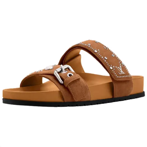 LOUIS VUITTON Bom Dia Slide Slippers Women's Brown