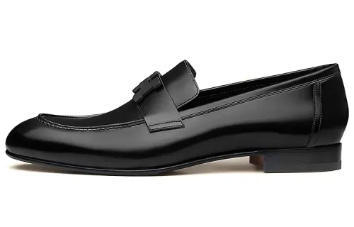 HERMES PARIS Leather Casual Shoes Men's Black