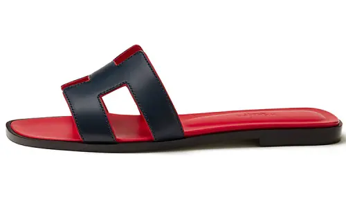 HERMES Oran Slide Slippers Women's Black Red
