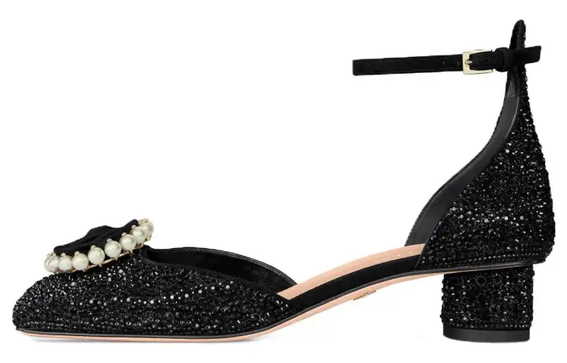 DIOR Leather Chunky Heel High Heels 3.5cm Women's Black