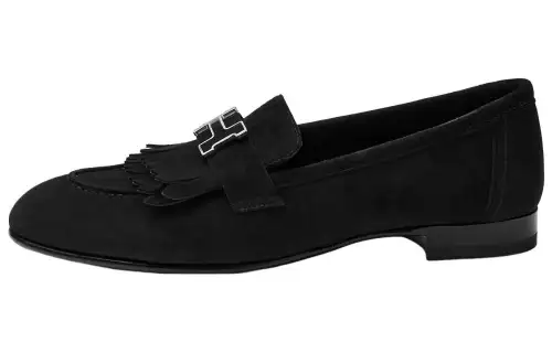 HERMES ROYAL Suede Loafers Women's Black