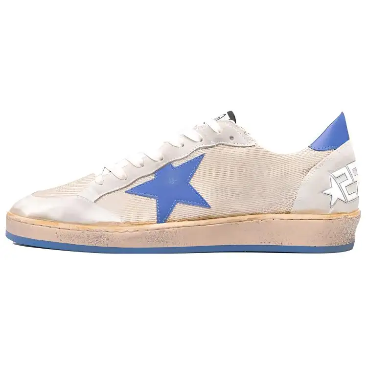 Golden Goose Ball Star Mesh, Leather Low top Stylish Skateboarding Shoes Men's Beige Blue Distressed