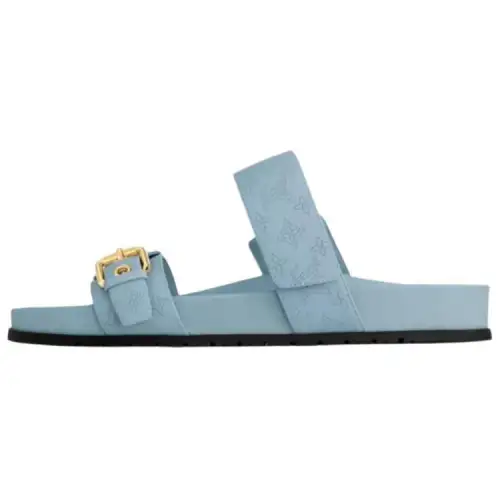 LOUIS VUITTON Bom Dia Antibacterial Slide Slippers Women's Blue