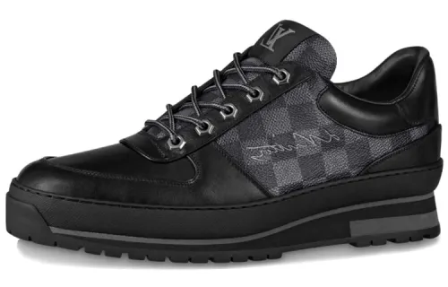 LOUIS VUITTON Harlem Cow Leather Lace Up Skateboard Shoes Men's Black