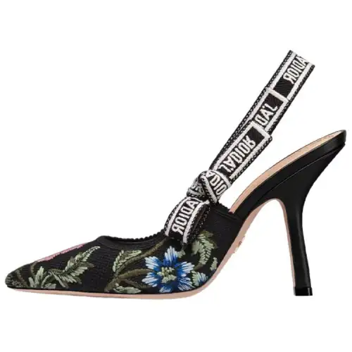 DIOR J'Adior Cotton Fabric Slim Heel High Heels Women's Black