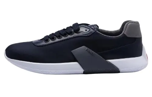 PRADA Textile, Leather Low top Sports Casual Shoes Men's Dark Blue