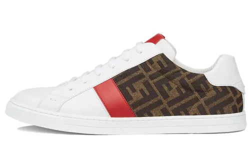 FENDI Leather Low Top White Red