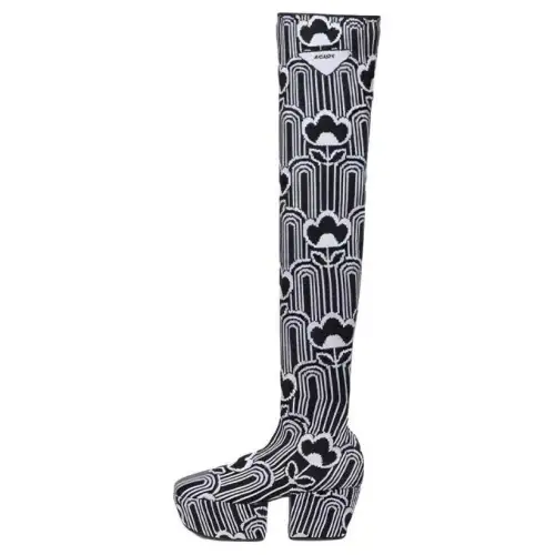 PRADA Knee high Boots Women's Black White