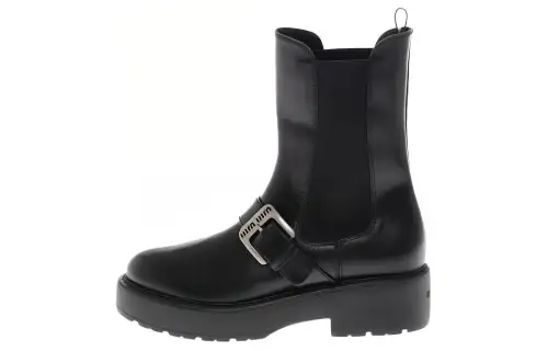 MIU MIU Leather Short Chelsea Boots Women's Black