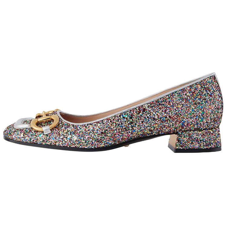 GUCCI Lovelight Leather Mid Low Heel Shoes Women's Multicolor