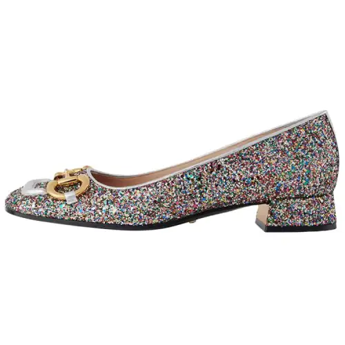 GUCCI Lovelight Leather Mid Low Heel Shoes Women's Multicolor