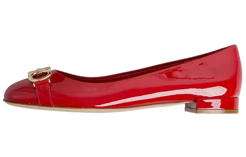FERRAGAMO Patent Leather Casual Shoes Women's Dark Red