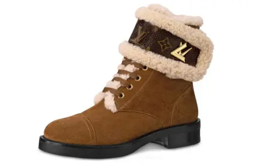 LOUIS VUITTON Wonderland Top Grain Cow Leather Snow Boots Women's Brown