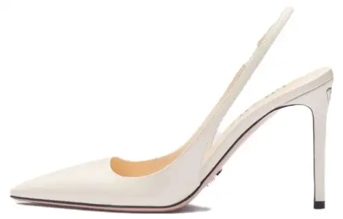 PRADA Patent Leather Slim Heel High Heels 9.5cm Women's Ivory White