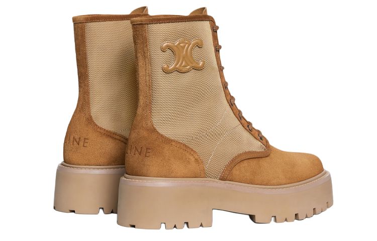 CELINE Cow Leather Ankle Boots Women's Dark Beige