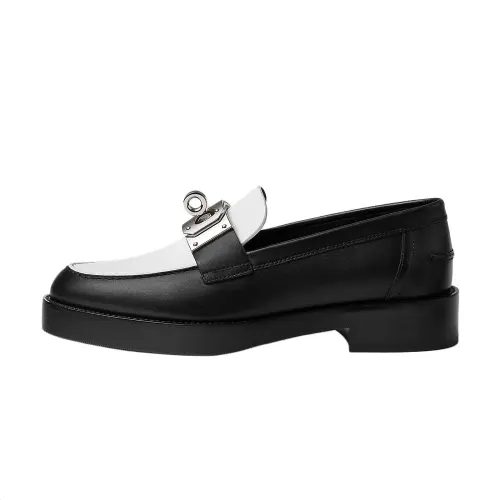 HERMES HOT Leather Loafers 4cm Women's White Black
