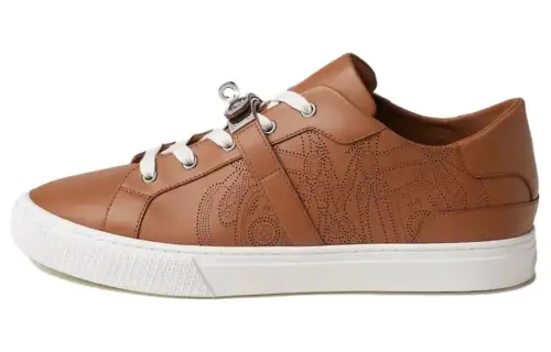HERMES Day Leather Low top Skateboard Shoes Men's Brown