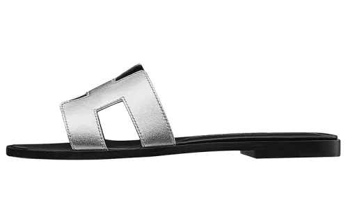 HERMES Oran Slide Slippers Women's Silver