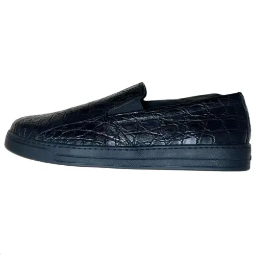 PRADA Crocodile Leather Casual Shoes Men's Black