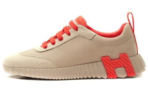 HERMES Bouncing Leather Low top Casual Shoes Women's Beige Red