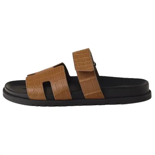 HERMES Chypre Slide Slippers Men's Brown