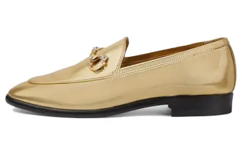 GUCCI Jordaan Leather Loafers Women's Gold