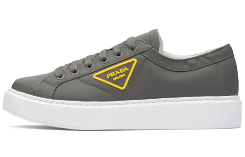 PRADA Macro Low top Skateboard Shoes Men's Gray Yellow