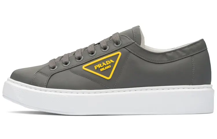 PRADA Macro Low top Skateboard Shoes Men's Gray Yellow