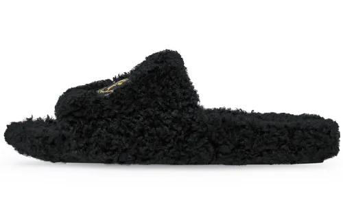 Balenciaga Furry Slide Slippers Men's Black Gold