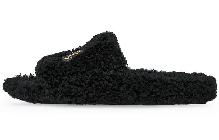 Balenciaga Furry Slide Slippers Men's Black Gold