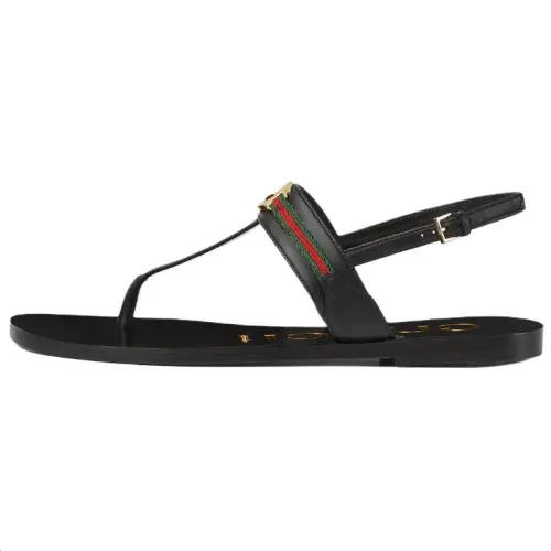 GUCCI Interlocking Leather One Strap Sandals Women's Black