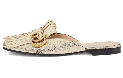GUCCI Gold Marmont Leather Mules