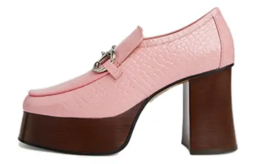 GUCCI Horsebit Leather Horsebit Chunky Heel High Heels Women's Pink