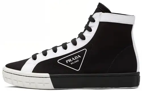 PRADA Wheel High top Stylish Skateboarding Shoes Men's Black White