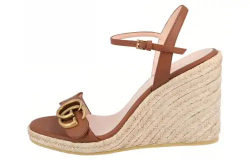 GUCCI Leather One Strap Sandals 10cm Women's Brown