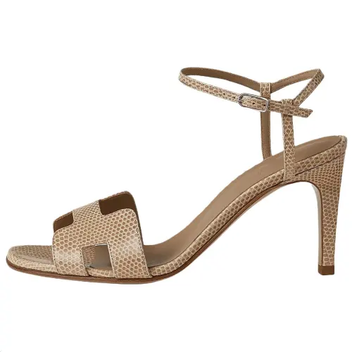 HERMES Heden Lizard Skin One Strap Sandals 8cm Women's Beige