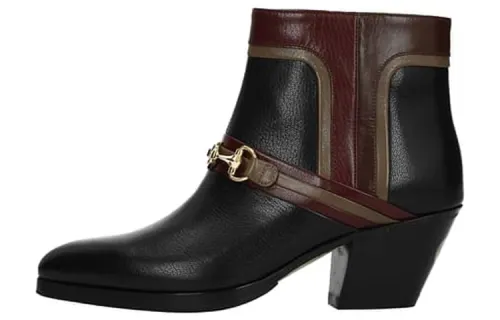 GUCCI Interlocking Leather Ankle Boots Women's Black Red
