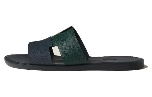 HERMES Izmir Genuine Leather Sole Slide Slippers Men's Blue